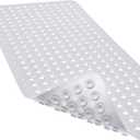 Linoows Non-Slip Bathtub and Shower Mats, Power Grip Bath Mat 35 x 16.3 Inch with Suction Cups and Drain Holes for Tub Bathroom Floor Safety, Machine Washable Soft Bathmat, White