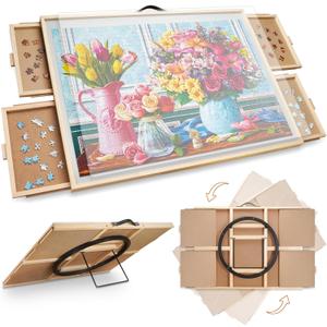 ALL4JIG 1000 Pieces 2-in-1 Tilting & Rotating Puzzle Board, 30.16" x 22.44"Adjustable Angle Puzzle Board with 4 Drawers & Clear Protective Cover, Birthday Gift for mom (Iron)