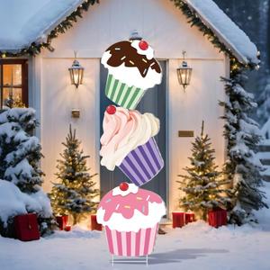 Jetec Cupcakes Christmas Outdoor Yard Signs Candy Decorations 44in Giant Cupcakes Xmas Yard Stakes Giant Stacking Holiday Decor Signs for Home Lawn Pathway Walkway Happy Birthday Themed Party