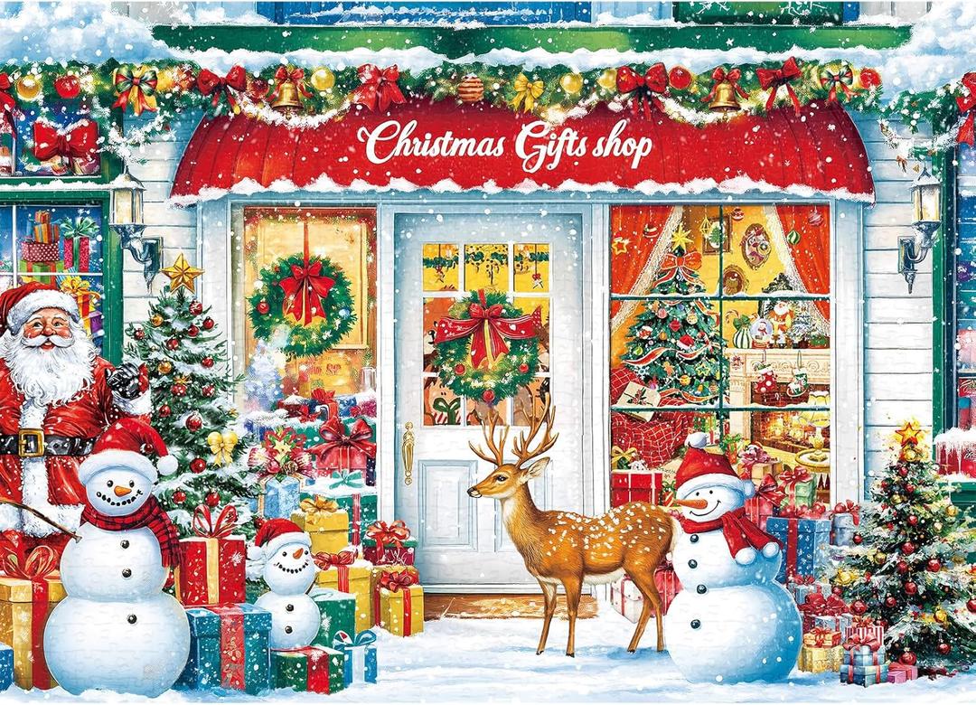 Christmas Window Jigsaw Puzzles for Adults 1000 Pieces, Interlock Perfectly Letter on Back No Dust, Christmas Home Decor Birthday Party Puzzle Gift, 1:1 Poster Jigsaw Puzzles for Adults