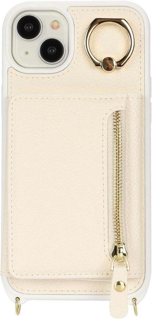 Case for iPhone 16/16 Plus/16 Pro/16 Pro Max, Finger Ring Holder Rear Flip Card Cover Leather Anti-Drop Phone Shell(Brown,16)