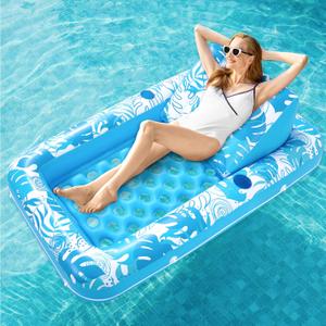 SLOOSH Inflatable Pool Floats with Cooling Water Hole,72" x 38" Daybed Pool Lounger Adults with Cup Holders, Adjustable Backrest Tanning Lounger Chair, Floaties Rafts (Blue)