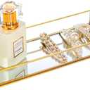 Feyarl Gold Clear Glass Vanity Tray Jewelry Trinket Rings Earrings Organizer Perfume Collection Display Decorative Tray Anti-Mirror Surface for Dresser Room Drawer Office Table Top (9.84 x 3.93inch)