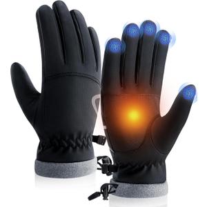 PULIOU Winter Waterproof Thermal Gloves for Men Women, Cold Weather Windproof Ski Snow Gloves with Touchscreen Fingers for Running Cycling Hiking Driving (Small, Black)
