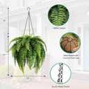2 Set Fake Ferns with Hanging Baskets, Realistic Fake Hanging Plants, UV Resistant Artificial Ferns Outdoor Faux Plants for Front Porch Patio Garden Home Dcor, No Assembly Required