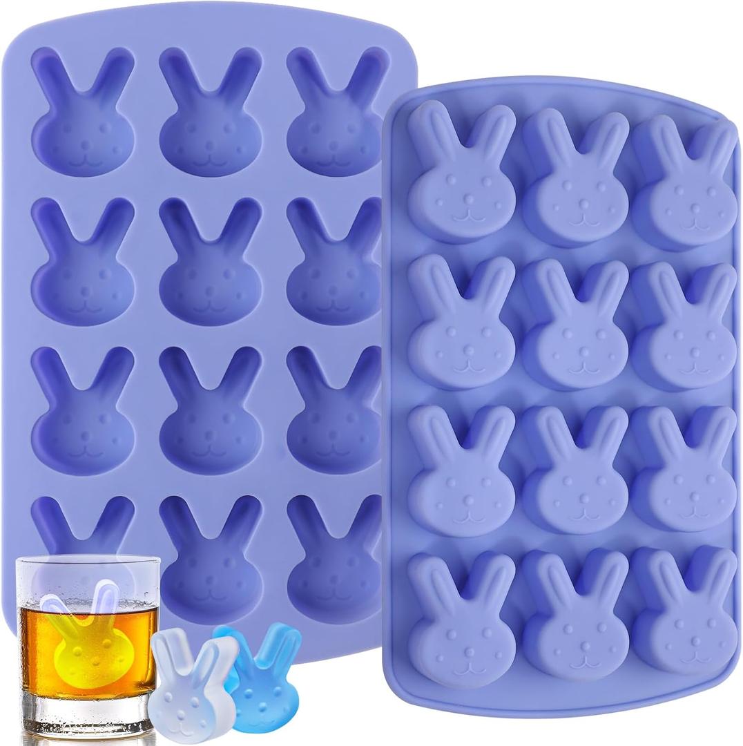 Kamehame Bunny Ice Cube Trays, 2pcs Easter Bunny Molds Silicone Chocolate Mold Rabbit Shape Easter Candy Mold 12 Cavity for Ice Cube Chocolate Gummy Cupcake Decoration Resin Soap Wax