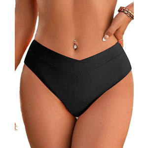 Fanuerg Women's Bikini Bottom Cross V Cut Front Swimsuit Full Coverage Bathing Suit Bottoms, Size L