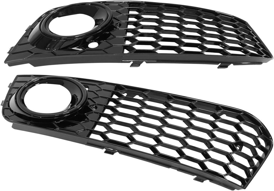 ApplianPar Left and Right Side Front Fog Light Lamp Grill Grille Cover RS4 Style Honeycomb Mesh Glossy for A4 B8 2008-2012 Black
