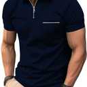 ZITY Mens Polo Shirts Quarter Zip Shirts Casual Classic Lightweight Short Sleeve Golf Collared Shirt with Pocket (Large, Navy)
