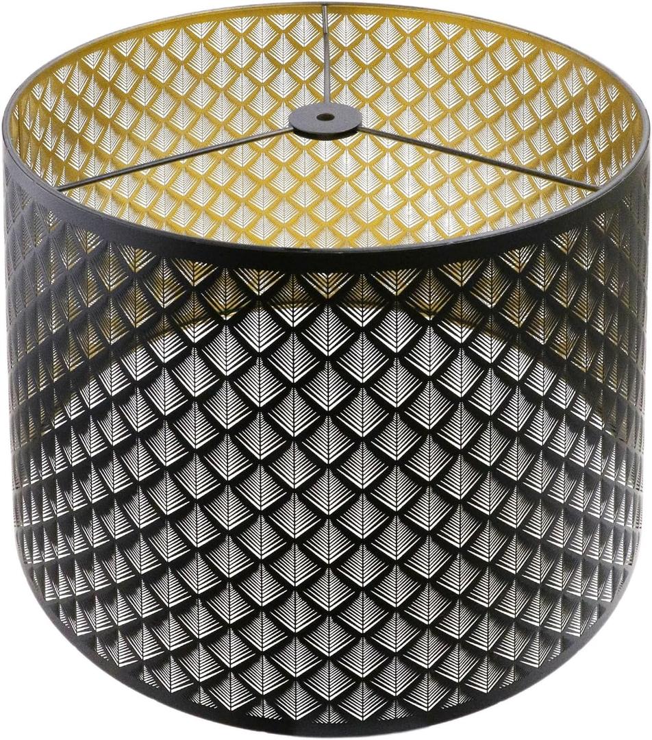 ALUCSET Drum Lampshade 14" Top x 16" Bottom x 11" High (Spider) Large Lamp Shade Replacement for Table Lamps and Floor Lamp Modern Lamp Shades, Black and Gold Lampshades with Etched Arrow Pattern