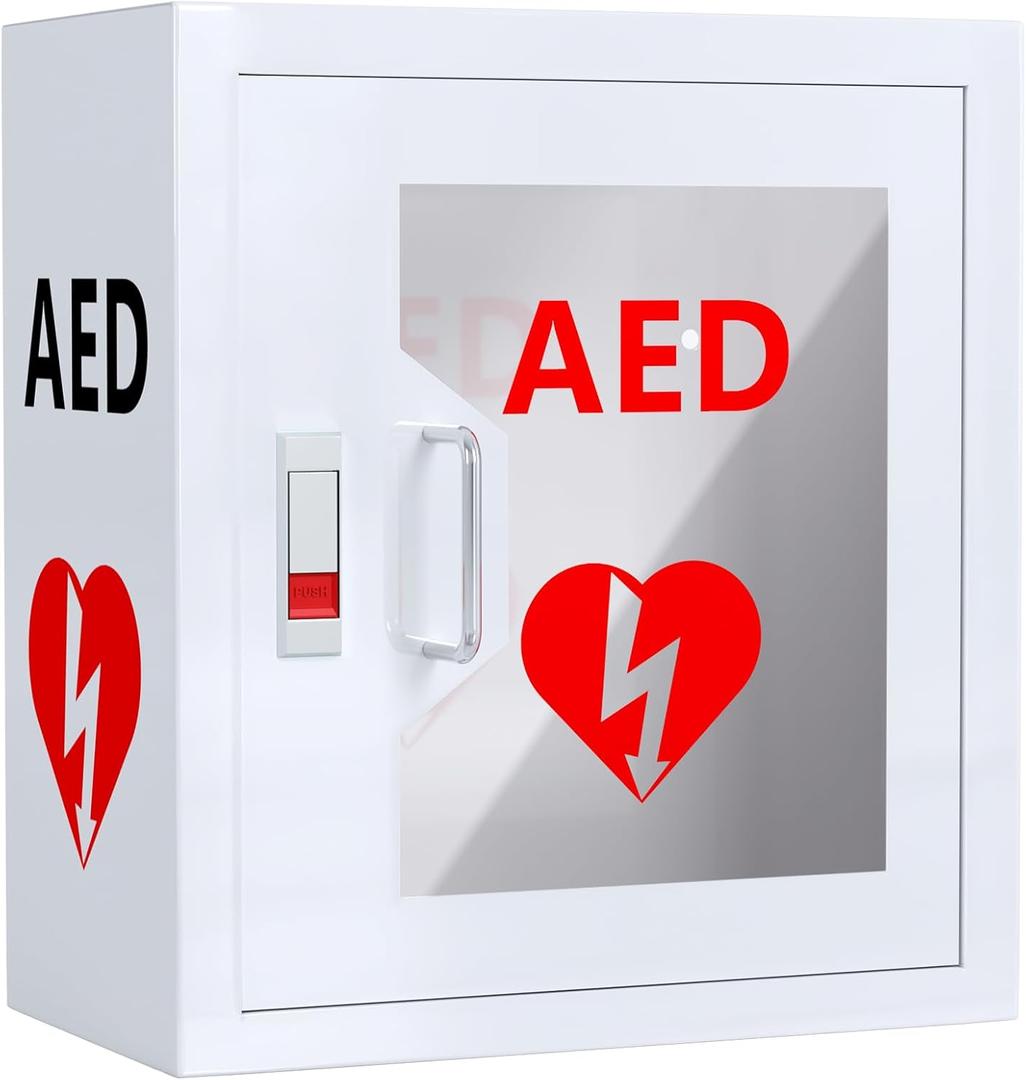 NLShan Wall-Mounted AED Cabinet, Metal Steel Plate Storage Cabinet with Snap Lock, Fits All Brands Cardiac Science, 14.2 x 7.8 x 15.7 Inch, 14.2 x 15.8 x 7.9 inches