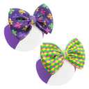 YanJie 6 2PCS Mardi Gras Headband Purple Hair Bows Carnival Accessories Green Headbands Checkered Yellow Bow