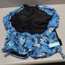 Aqua Eve Women Two Piece Rash Guard Long Sleeve Swimsuit Swim Shirt with Shorts Modest Bathing Suit UPF 50+ Large Blue Leaves