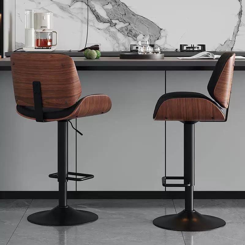 Bar Stools Set of 2, Bar Stools for Kitchen with Bentwood Back and Leather Seat, Swivel Barstools for Kitchen Counter