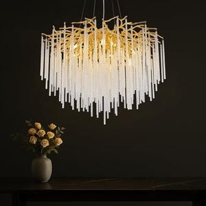 GREMLBUK Modern Crystal Chandelier Gold Tree Branch Chandeliers Dining Room Chandeliers Over Table Luxury Round Chandelier for Living Room Bedroom, 24inch 8-Lights