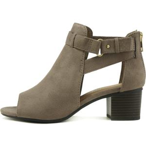 CITYCLASSIFIED Invest ~ Women's Cutout Side Strap Mid Black Chunky Heel Fashion Ankle Bootie (9, Smoke Taupe)