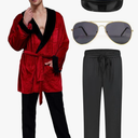 Maxim Party Supplies Men\'s Velvet Socialite Robe Jacket With Belt, Sunglasses, Pants and Captain Hat Costume for Halloween Adult