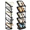 Patinao Sloping Narrow Shoe Rack 5 Tiers - Free Standing Vertical Shoes Racks for Small Spaces and Corner, Shoe Storage Organizer for Entryway, Tall Slim Shoe Shelf Cabinet for Shoes Boots - Black