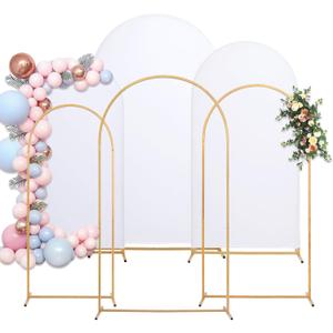 Metal Arch Backdrop Stand and Cover Set, 7.2FT, 6.6FT, 6FT Wedding Arch Frame, Easy to Assemble, Gold Arch Stand for Birthday, Party, Baby Shower, Graduation Ceremony