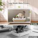 Hidden Cat Litter Box Enclosure Furniture, Dog Proof Kitty Washroom Cabinet with Odor Control, Low Entry Wooden Cat House Cabinet Indoor, Farmhouse Style End Table/TV Stand with Storage, White