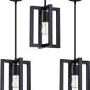 3 Pack 1 Light Hanging Industrial Kitchen Island Pendant Light Lantern Farmhouse Metal Cage, Black Finish Rustic Geometric Light for Over Sink Living Room Bedroom