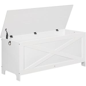 MAHANCRIS 47.2" Toy Chest, Sturdy Entryway Storage Chest with Safety Hinge, Retro Toy Box, Wooden Look Accent Furniture for Living Room, Bedroom, White SCBW48801