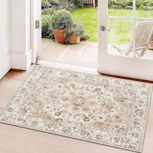 Washable Hallway Runner Rug 2x3: Non Slip Runner Rugs with Rubber Backing Soft Kitchen Rug Farmhouse Distressed Carpet Runner for Living Room Bedroom Bathroom (Beige, 2X3)