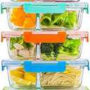 C CREST 5-Pack,3 Compartment Glass Meal Prep Containers Set,34oz, Divided Glass Food Storage Containers with Lids, Glass Lunch Box with Dividers