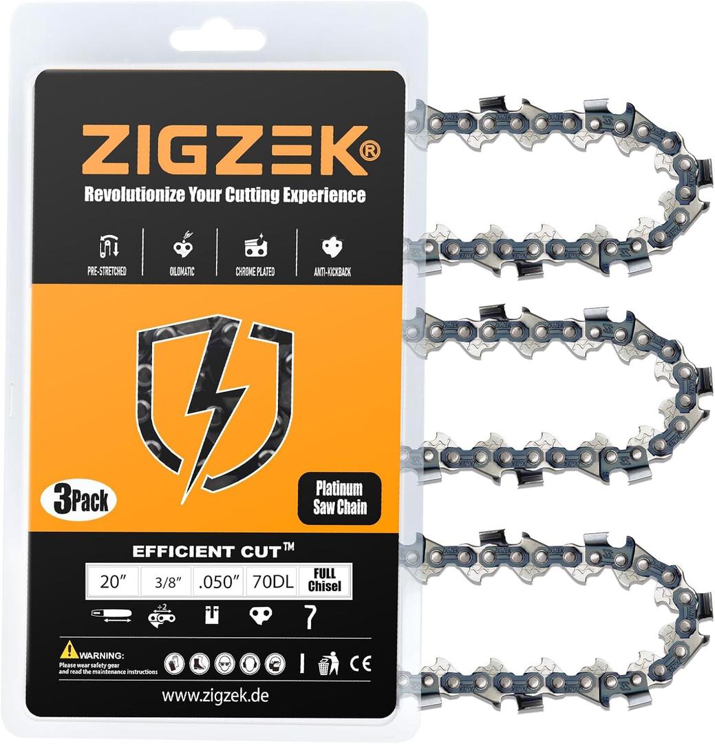20" Chainsaw Chain For Echo CS-590 TIMBER WOLF/CS-4400 72LPX70CQ, Poulan/Poulan Pro PP5020AV, PR5020203, 4000, 4200, 4400, McCulloch and More 3/8-.050-70DL(3 Chains)