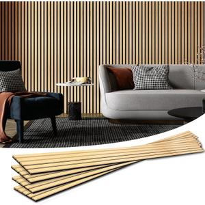 Art3d 4-Piece Wood Slat Acoustic Panels for Stylish Decor and Noise Reduction, 3D Textured Panel for Ceiling and Wall, Oak (4Pcs - 94.5 * 7.9 inch)