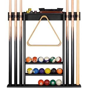 XCSOURCE Pool Cue Rack Only, Pool Stick Holder Wall Mount, 6 Pool Billiard Stick + Ball Set Wall Cue Rack, Made of 100% Bamboo Wood, Compact Billiard Table Accessories for Man Cave