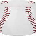 Pardick Large Round Storage Basket Red Stitching Baseball Collapsible Circle Storage Bin Laundry Hamper With Handle for Kids Toy Blanket Dirty Clothes Towel Living Room Nursery Storage Organizer