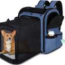 Petskd Expandable Pet Carrier Backpack for Small Medium Dog and Cat, Large Space Fits up to 15 lbs Pet, Foldable Backpack with Safety Lock Zipper and Breathable Mesh for Travel Hiking Camping(Blue)