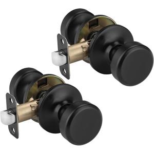 Black Door Knobs, Pismo Door Knob with Lock, Privacy Door Handles Interior for Bath & Bed (Passage, Matte Black, 2)