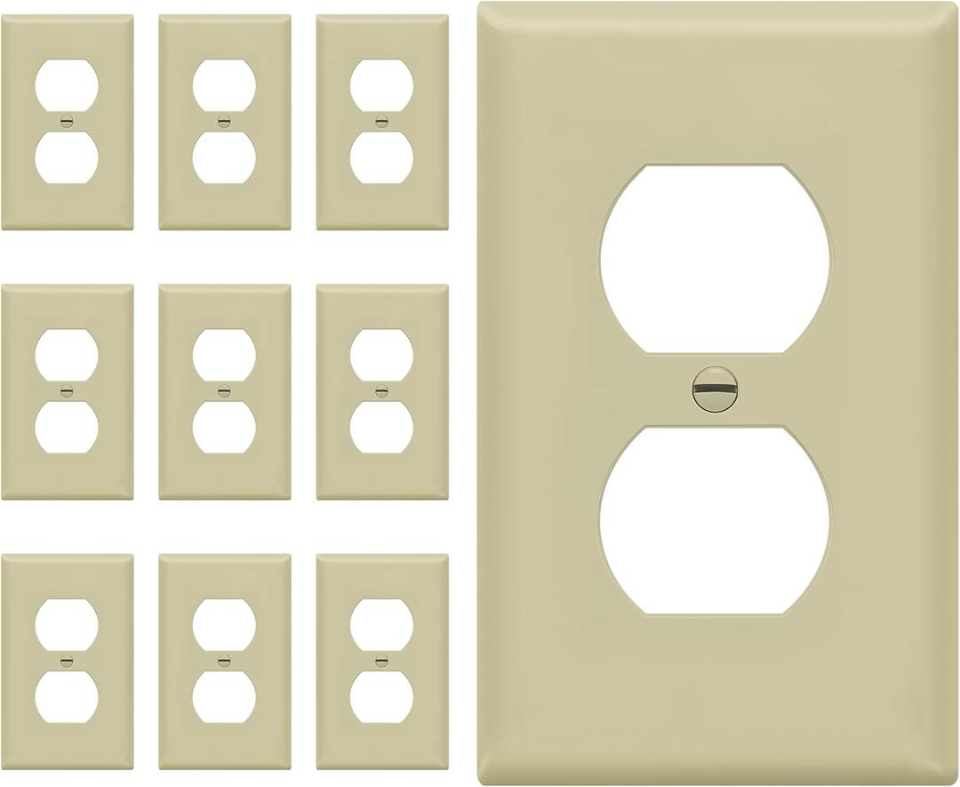 Duplex Wall Plates Kit by Enerlites 8821-I Home Electrical Outlet Cover, 1-Gang Standard Size, Unbreakable Polycarbonate Material, Ivory- 10 Pack Dual Port Replacement Receptacle Faceplates