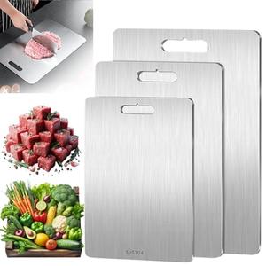 Suyife Titanium Cutting Boards, 3 Pack Stainless Steel Cutting Board, Easy to Clean Titanium Cutting Boards for Kitchen Double Sided Food-Grade Titanium Board for Home Kitchen Cooking (SU304 B+C+D)