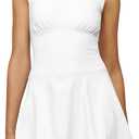 Women's Sexy Boat Neck Mini Dresses Sleeveless Ruffle Hem Party Short Dress (White, L)