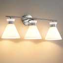 WOSHITU Nickel Bathroom Vanity Light Fixtures: Vanity Lighting Fixtures Over Mirror 23.4 inch with Milky White Frosted Glass, 3-Lights Vanity Light Above Mirror Bathroom Wall Light(Exclude Bulb)