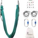 5.5 Yards Aerial Silks Yoga Swing Set - Aerial Yoga Hammock Kit Anti-Gravity Flying for Fitness, Low/Non Stretch Nylon Tricot Fabric Hardware Included for Dance (EMERALD GREEN)