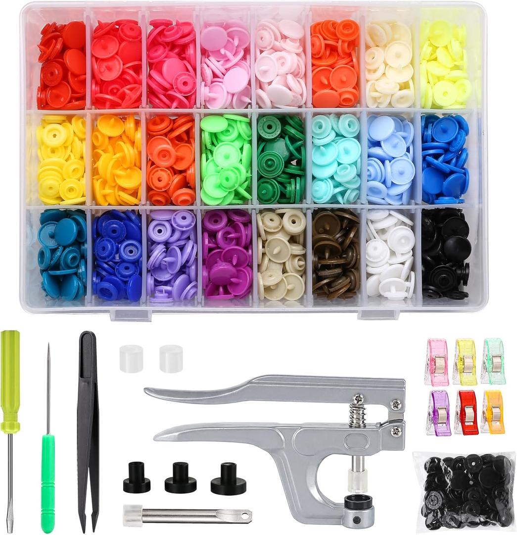 LIHAO Snaps and Snap Pliers Set, 375 Sets T5 Plastic Buttons for Sewing and Crafting