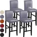 Bar Stool Covers, Stretch Waterproof PU Bar Stool Slipcover Removable Washable Bar Stool Chair Covers, High Chair Cover with Elastic Bands (4 Pack, Grey)