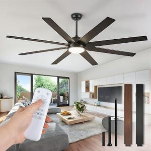 Fanbulous 65 Inch Ceiling Fans with Lights and Remote, Black Ceiling Fan with 8 Dual-Color Blades, Indoor/Outdoor Large Ceiling Fans, Reversible DC Motor, 6-Speed, 3CCT for Living Room Kitchen Patio, Walnut  