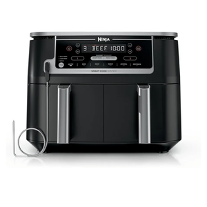 Ninja DZ550 Foodi 10 Quart 6-in-1 DualZone Smart XL Air Fryer with 2 Independent Baskets, Smart Cook Thermometer for Perfect Doneness, Match Cook & Smart Finish to Roast, Dehydrate & More, BLACK