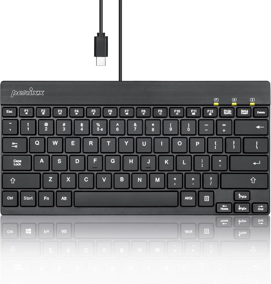 Perixx PERIBOARD-426C Wired Mini Low Profile Keyboard - 10.87x5.43x0.55 inches Dimension - 4.9ft USB C Cable - US English