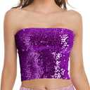 Womens Sparkly Sequin Mermaid Crop Tops, Strapless Metallic Tube Tops for Party Clubwear (Medium, Purple)