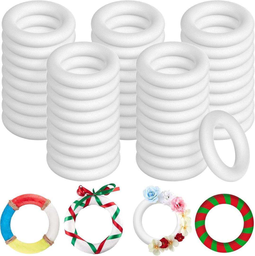 Juexica 24 Pcs 6 Inch Foam Wreath Forms for Crafts Foam Circles Ring Small Wreath Polystyrene Foam Ring for Wedding Home Flower Projects DIY Arts Crafts Supplies Christmas Decorations