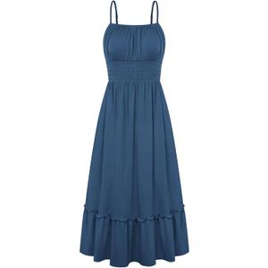 GRACE KARIN Women's Summer Maxi Dress 2026,Smocked Ruched Bust Sundress with Adjustable Straps & Pockets-Beach Vacation Dress