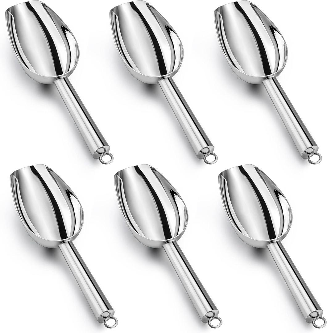 LIANYU Ice Scoop for Freezer, 3 Ounce Stainless Steel Ice Scooper, Small Food Scoops for Candy Flour Sugar, Utility Scooper for Ice Bucket, Healthy & Sturdy, 6 Piece (Silver)