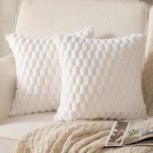 MANDIOO Pack of 2 Cream White Super Soft Plush Fluffy Decorative Throw Pillow Covers 26x26 inch Faux Fur Wool Velvet Cushion Covers Pillow Cases Couch Sofa Bed Living Room