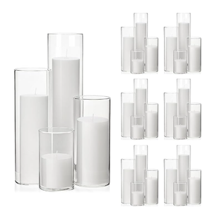 Shihanee Set of 24 White Pillar Candles and Glass Cylinder Vases 4 Sizes Clear Cylinder Candle Holders for Pillar Candles Home Table Centerpieces Decoration (2.6'' X 3.9'',5.9'',7.9'',9.8'')